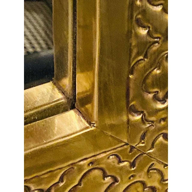 Modern Brass Floor or Console Mirror Hand Hammered Diamond Riveted Design For Sale - Image 11 of 12