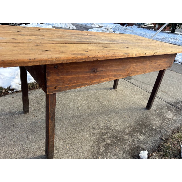 Late 19th Century French Country Large Plank Pine Farmhouse Table For Sale - Image 6 of 18