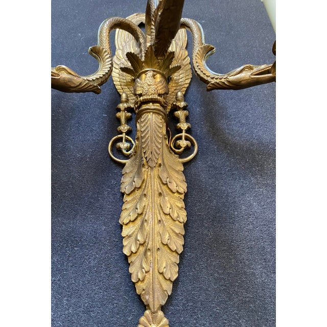 Brass Pair of Early 20th Century Matching Serpent Brass Wall Sconces For Sale - Image 8 of 11