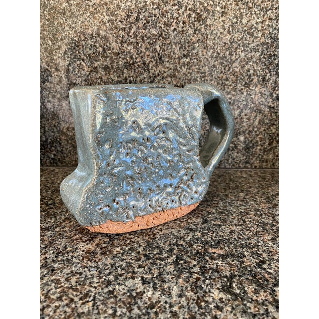 Vintage Signed Glazed Terracotta Handled Vessel in Blue/GrayGlaze For Sale - Image 4 of 11