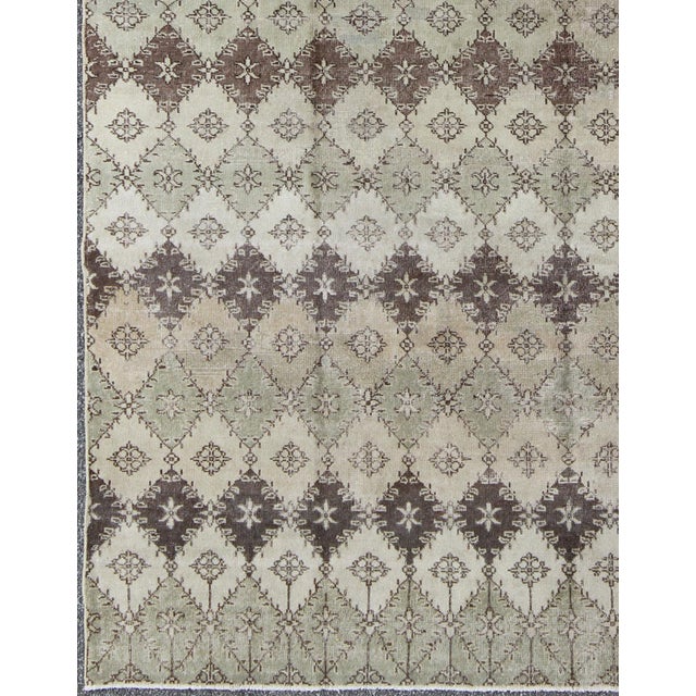 Mid 20th Century Vintage Distressed Rug With Diamond Modern Design in Earth Tones & Neutrals 6'8 X 12 For Sale - Image 5 of 8