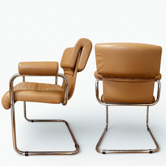 Late 20th Century Late 20th Century Set of 3 Italian Leather Cantilever Armchairs by Mariani for Pace Collection For Sale - Image 5 of 5