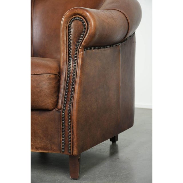 Cognac-Colored Sheepskin Club Armchair For Sale - Image 12 of 14