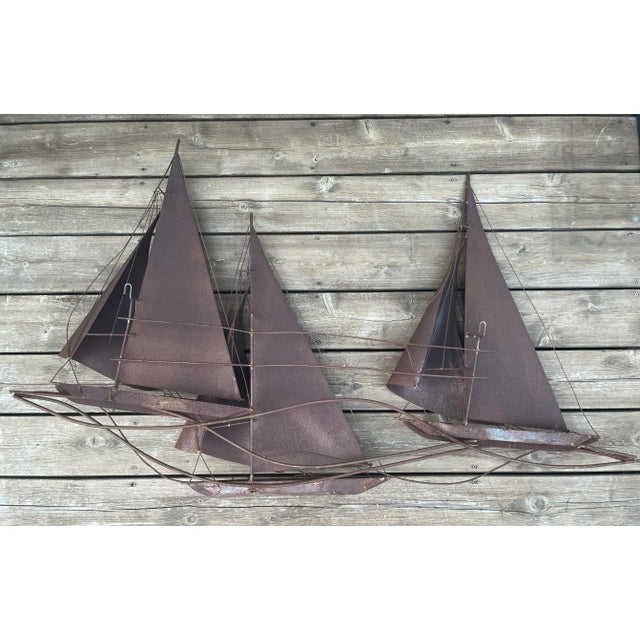 Metal 1970s Curtis Jerè Inspired Metal Wall Sculpture - 3 Sailboats For Sale - Image 7 of 8