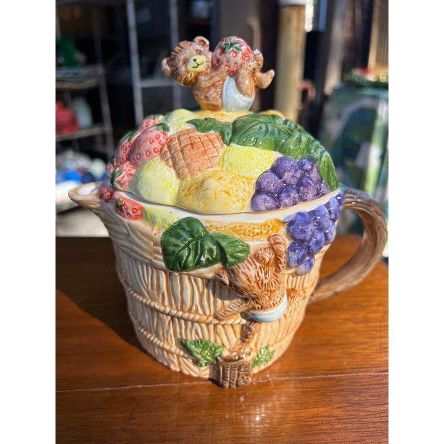 Vintage Ceramic Teapot With Fruit and Teddy Bear Accents For Sale In Atlanta - Image 6 of 7