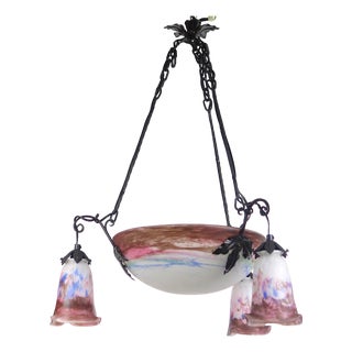 Antique Art Nouveau 4-Light Chandelier from Müller Freres Luneville, 1930s For Sale