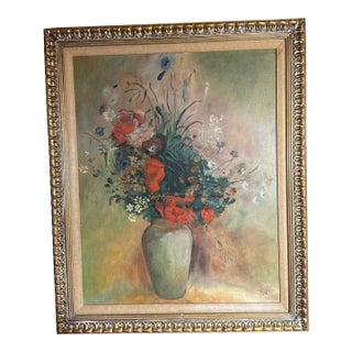 Vintage French Floral Still Life Oil Painting in Ornate Gold Frame ~ Signed Dixie 1972 For Sale