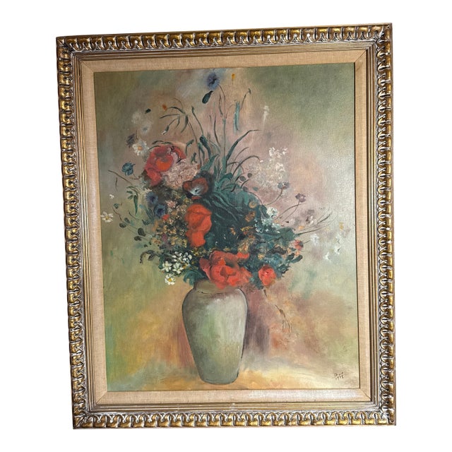 Vintage French Floral Still Life Oil Painting in Ornate Gold Frame ~ Signed Dixie 1972 For Sale