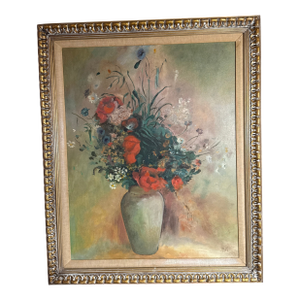 Vintage French Floral Still Life Oil Painting in Ornate Gold Frame ~ Signed Dixie 1972