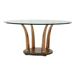 Zebrawood Macassar Ebony Faux Tusk Dining Table With Glass Top For Sale