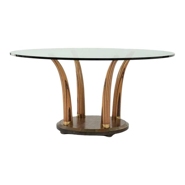 Zebrawood Macassar Ebony Faux Tusk Dining Table With Glass Top For Sale