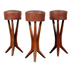 1940s French Mid Century Bar Stools- Set of 3