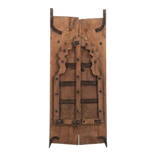 Antique Rustic Country Style Teak Wood Arched Natural Distressed Window Shutter For Sale