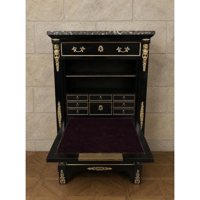Drop-front secretary desk in black lacquered wood and gilt bronze mounts – boulle style, mid-19th century dimensions: h...