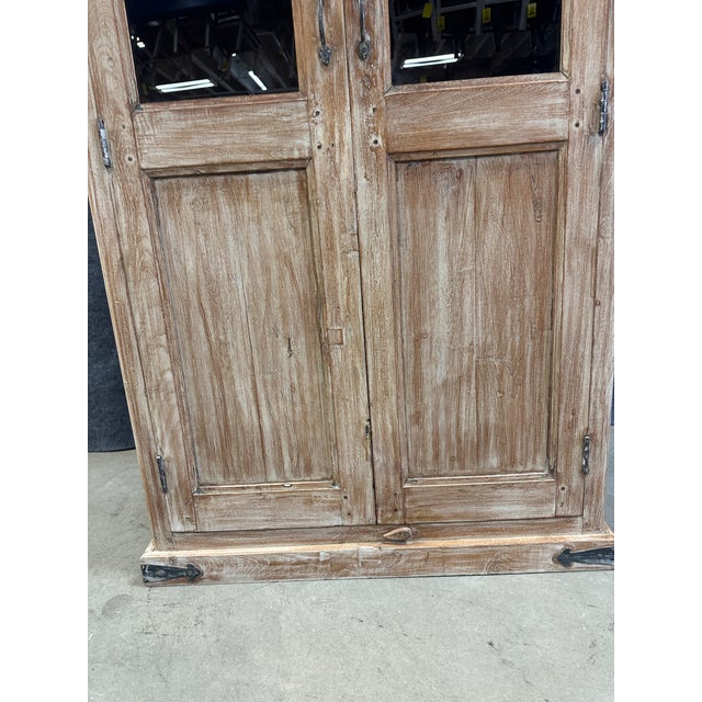 Farmhouse Rustic Style Distressed Wood Vitrine Cabinet For Sale - Image 3 of 7