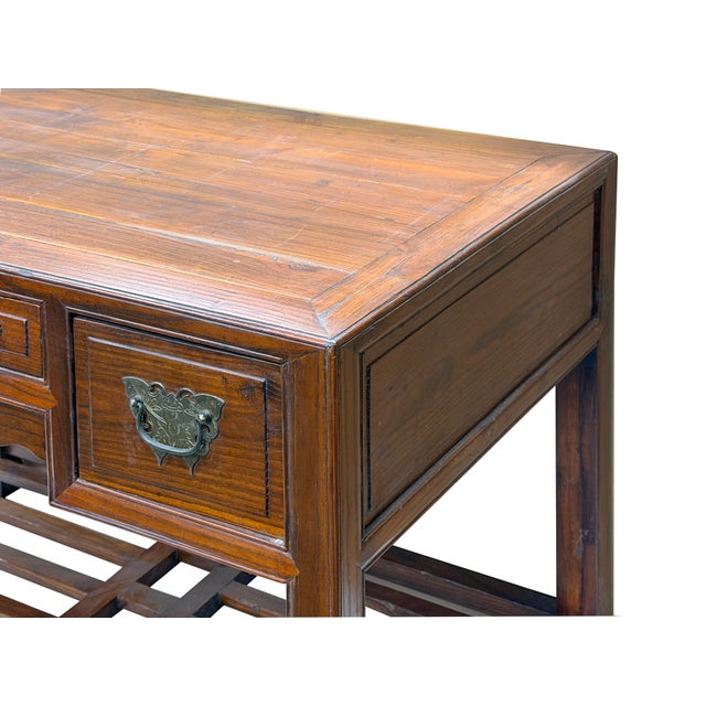 Vintage Brown Stain Patina Deep Rectangular Drawers Desk Table For Sale - Image 11 of 13