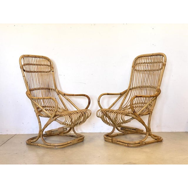 Set of Wicker & Bamboo Armchairs, 1970s For Sale - Image 14 of 14