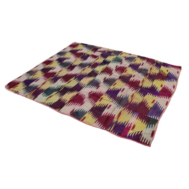 1920s Vintage Uzbek Tribal Silk Ikat Wall Hanging, 1920s For Sale - Image 5 of 16