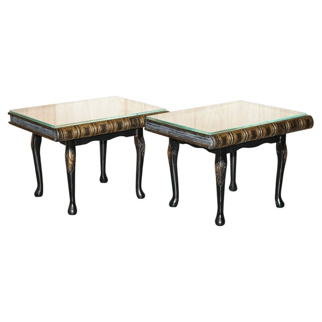 Faux Book Topped Side Tables on Cabriole Legs, Set of 2 For Sale