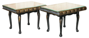Faux Book Topped Side Tables on Cabriole Legs, Set of 2