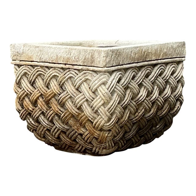 Vintage Basketweave Stone Planter For Sale