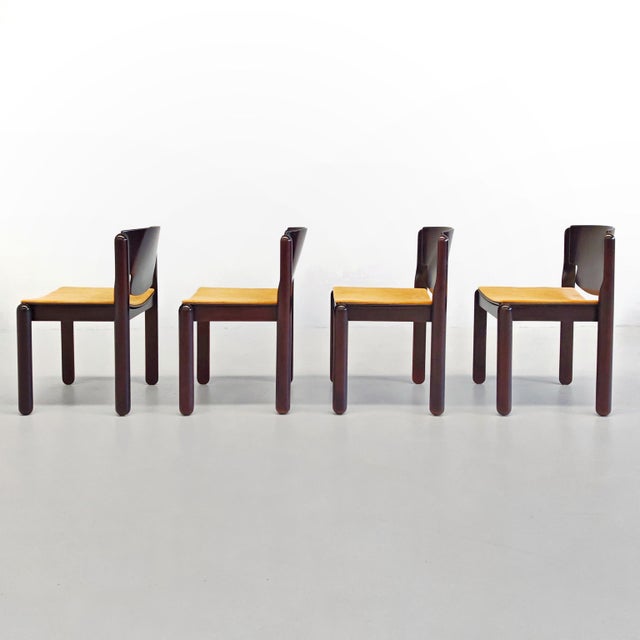 Vintage Wooden and Velvet Chairs by Vico Magistretti for Cassina, 1970s, Set of 4 For Sale - Image 16 of 18