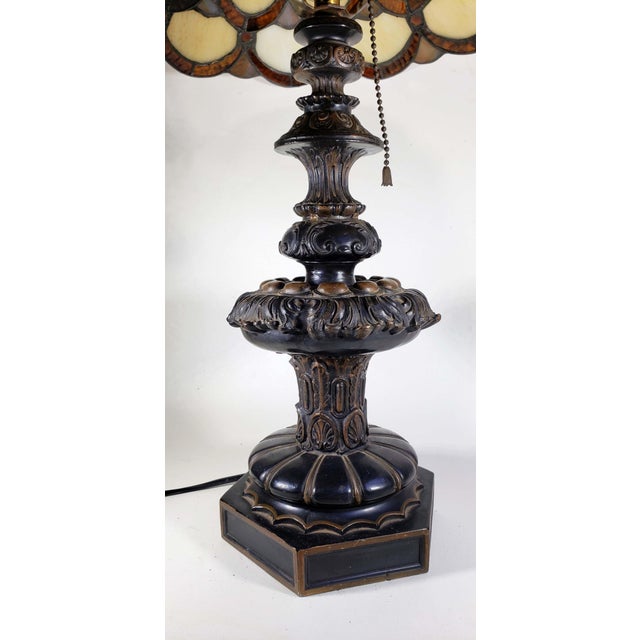 Stained Dale Tiffany Slag Glass Table Lamp Peacock Fish ...