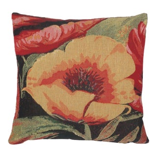 Yellow Poppy Tapestry Cushion With Feather Filler - 46x46cm (18"x18") For Sale