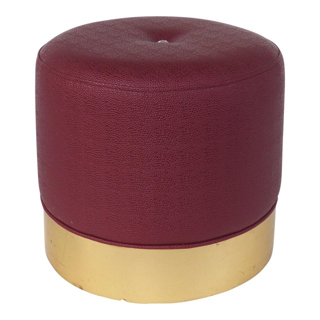 Faux-Shagreen Upholstered Stool With Gilt Wood Base, Additional Stools Available For Sale
