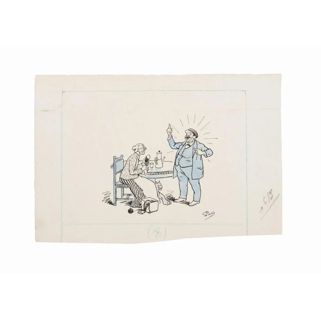 Familiar Scene is and original China ink drawing and watercolour realized by and artist of the mid-20th Century. Good...