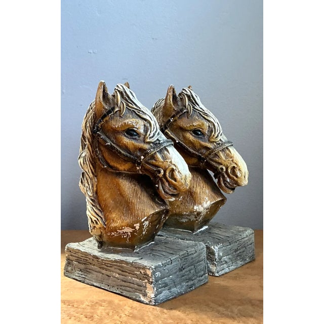 Brown Vintage Horse Head Plaster Bookends - Pair For Sale - Image 8 of 12