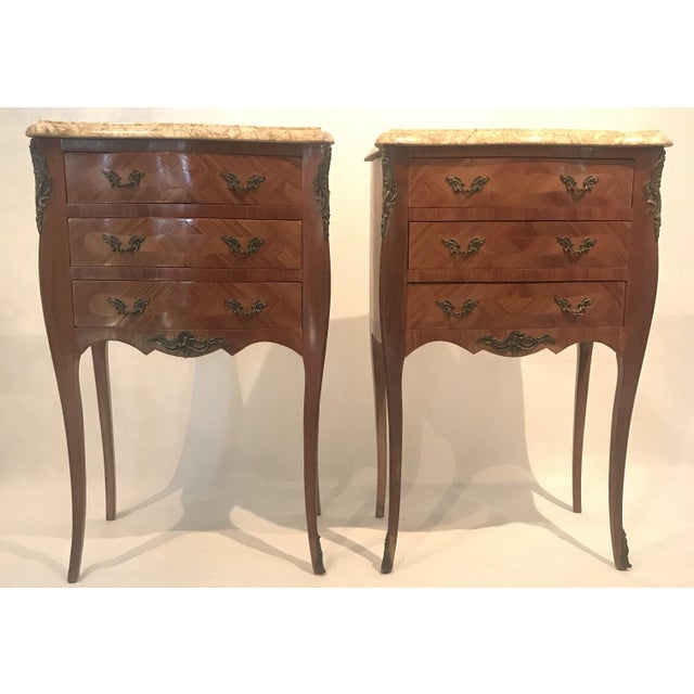 French Inlaid Marble Top Nightstands With Three Drawers A Pair Chairish