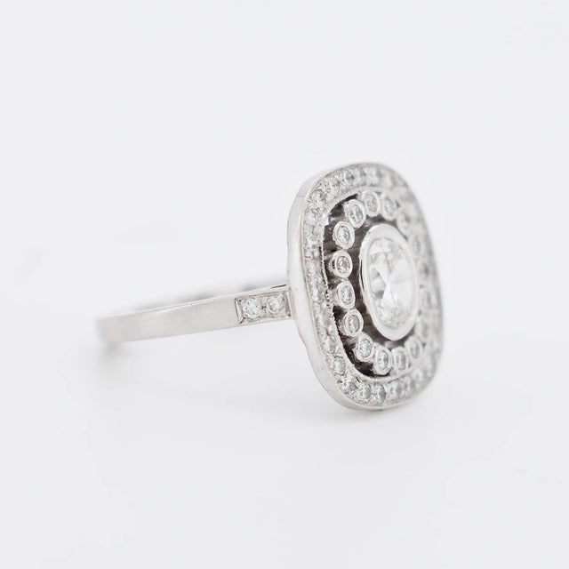 Art Deco Style Double Halo Engagement Ring, Platinum and Diamonds, Size 3.5 For Sale - Image 4 of 5