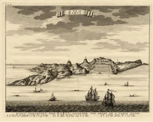 Coast of Dabhol or Dabul, Ratnagiri, Maharashtra in India, 1726, Print