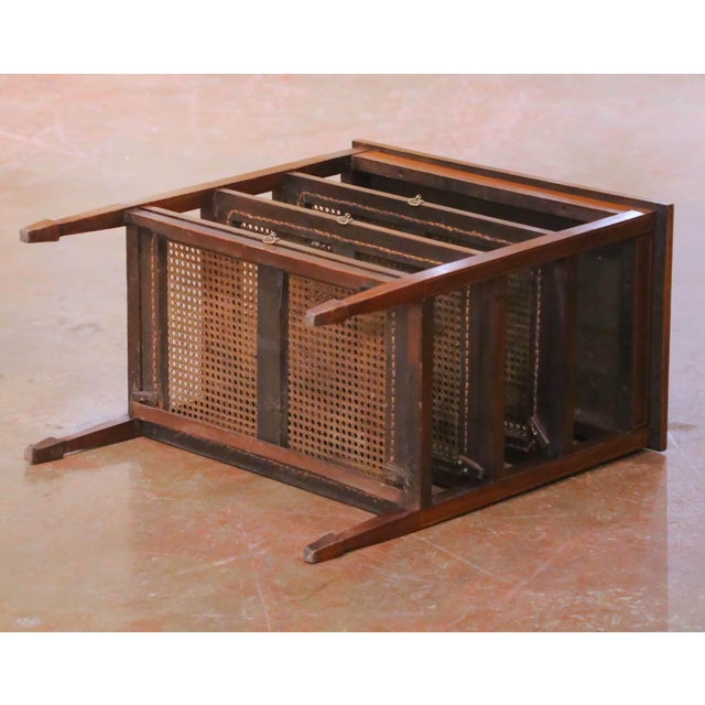 19th Century English Mahogany Inlaid Sliding Trays Side Table With Cane Shelves For Sale - Image 11 of 11
