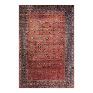 1900s Red Rust Rustic Floral Antique Persian Bijar Rug 11' 0" X 17' 3" Handknotted Wool Carpet For Sale