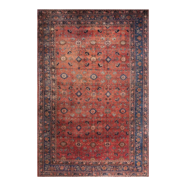 1900s Red Rust Rustic Floral Antique Persian Bijar Rug 11' 0" X 17' 3" Handknotted Wool Carpet For Sale