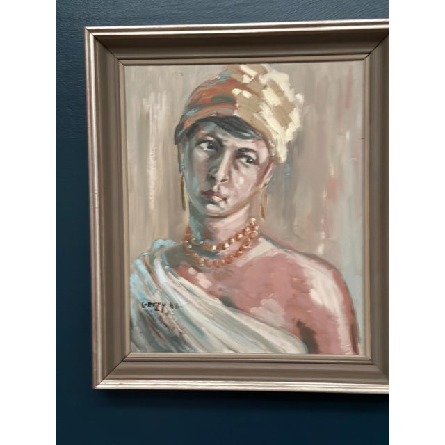 Unknown, Portrait of a Woman, 1950s, Oil on Panel, Framed For Sale - Image 10 of 12