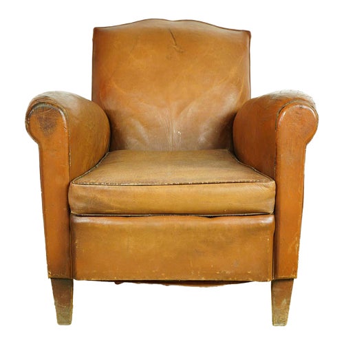 Mid 20th Century Vintage European French Brown Leather Club Chair