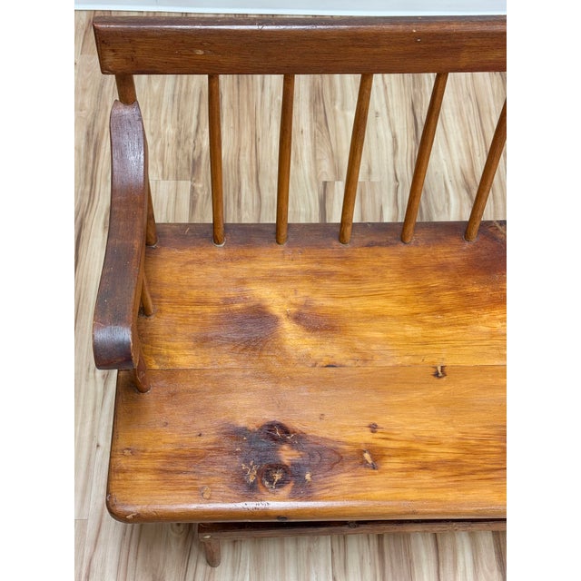 Antique Wood Spindle Back Deacons Bench For Sale - Image 10 of 16