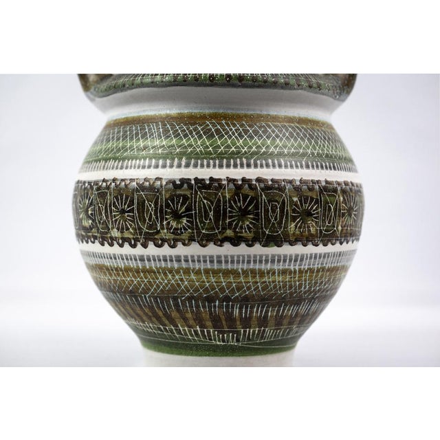 Black Large Mid-Century Green and Brown Glazed Ceramic Vase with Handle by Marcel Guillot for Salon des Ateliers d'Art, France, 1950s For Sale - Image 8 of 11