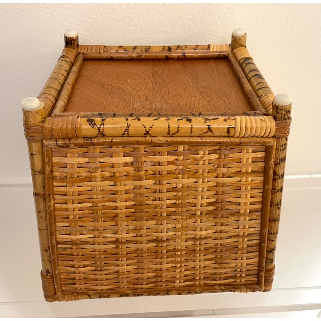 French Tortoise Rattan Wastebasket With Wicker Sides Chairish