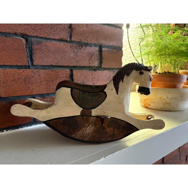Vintage Wooden Rocking Horse – Hand Painted Folk Art Decor, 13” Length For Sale - Image 4 of 12