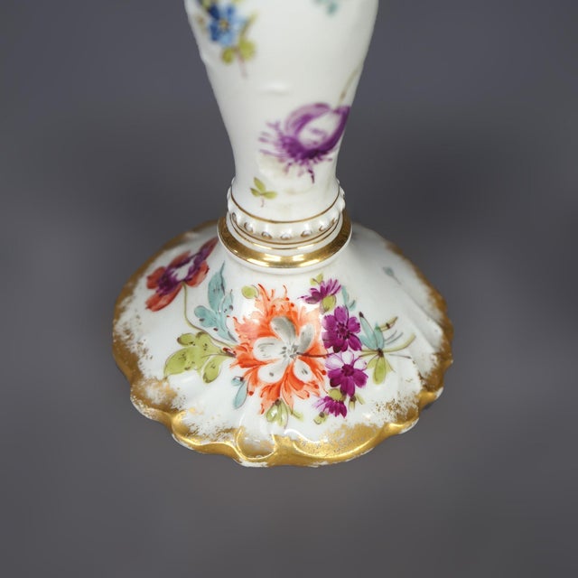 Antique German Hand Painted & Gilt Floral Porcelain Candlesticks, Berlin 1900 For Sale - Image 9 of 9