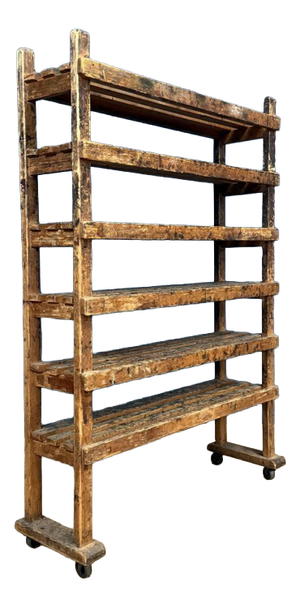 Wooden Workshop Rack with Cast Iron Wheels