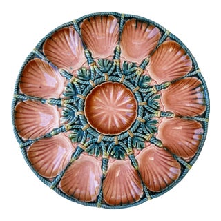 Large French Majolica Oyster Platter by Sarreguemines, Circa 1920 For Sale
