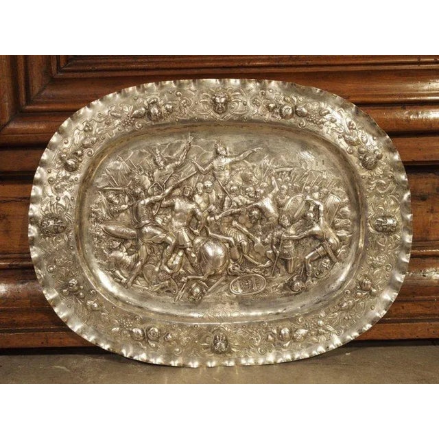Antique German Silver Repoussé Battle Scene Tray, Circa 1850 For Sale - Image 13 of 13
