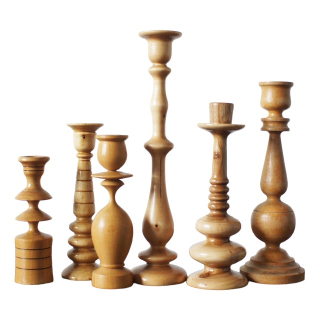 Scandinavian Wooden Candleholders, Set of 6 For Sale
