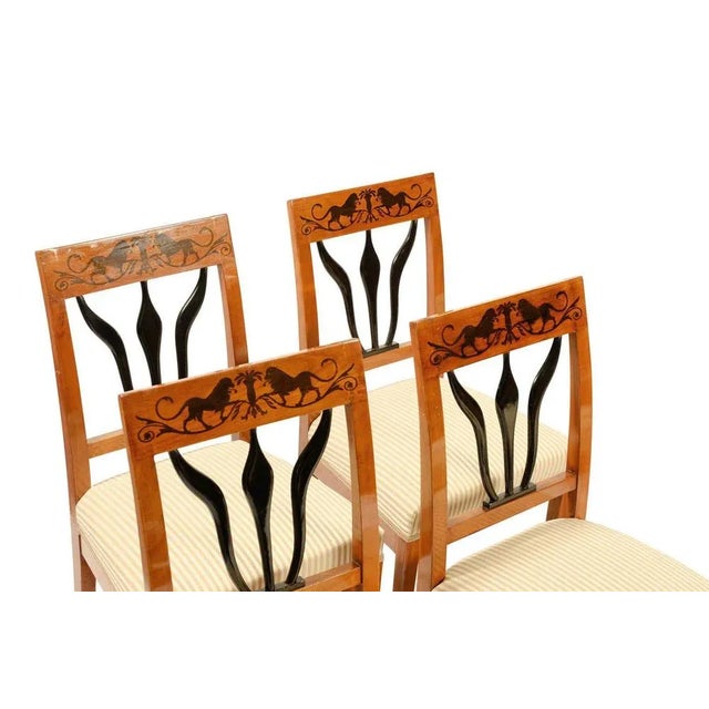 Four beautiful, classic Biedermeier chairs, of course, lovingly newly padded and Schellack hand polish part of a complete...