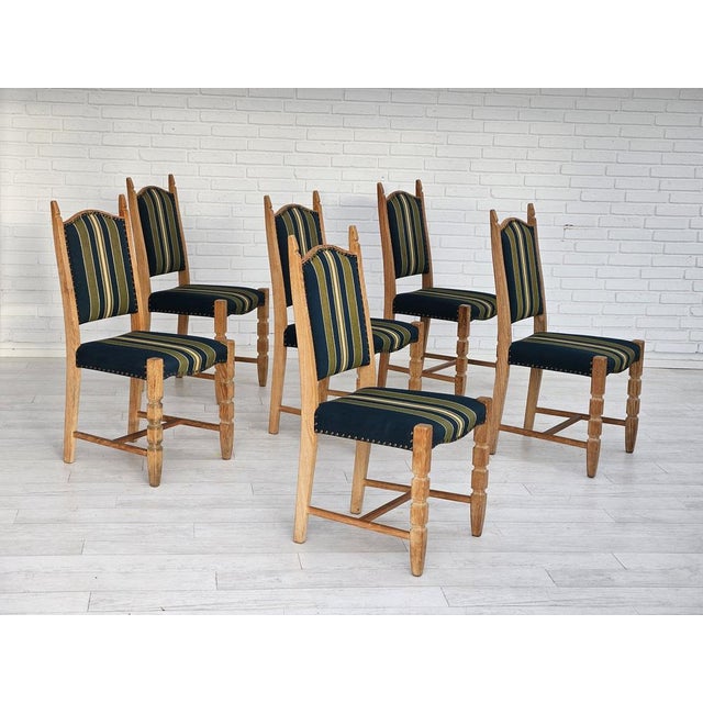 1970s, set of 6 pcs Danish dining chairs. Original very good condition: no smells and no stains. Furniture wool fabric,...